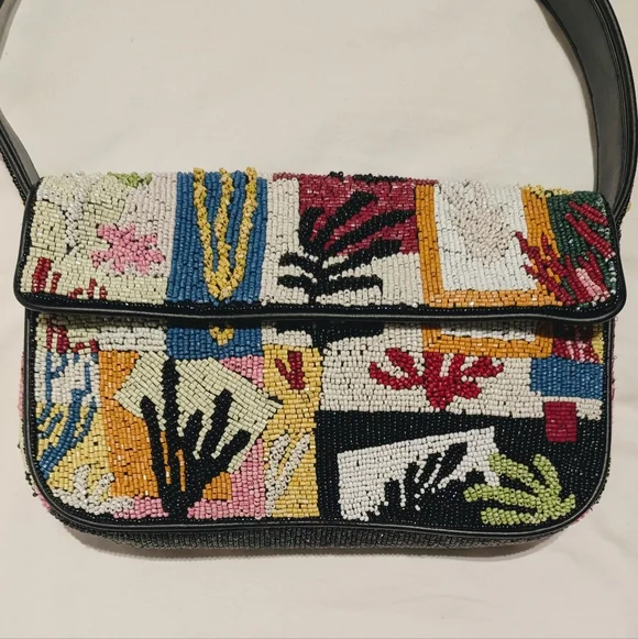 STAUD Tommy Beaded Bag in Coral Patchwork - Picture 2 of 13